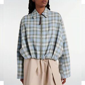 Loewe Women's Blue Checked Draped Jacket